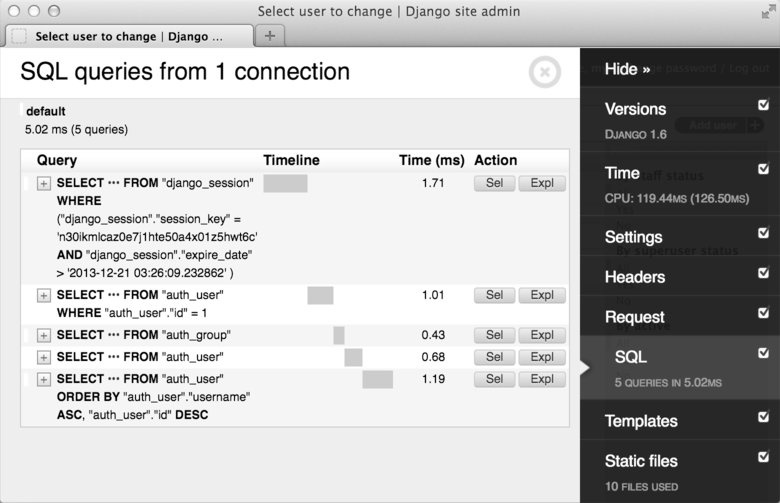Django Debug Toolbar screenshot